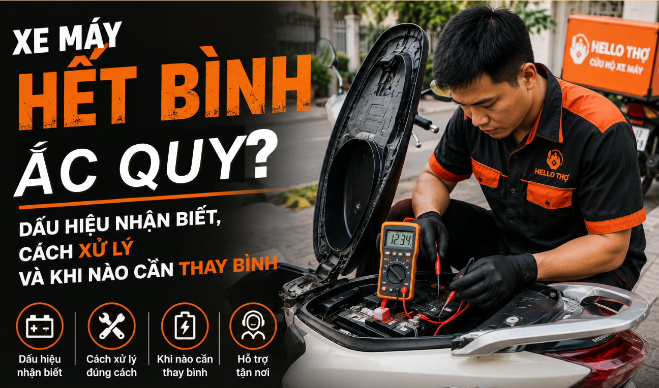 Xe may het binh ac quy