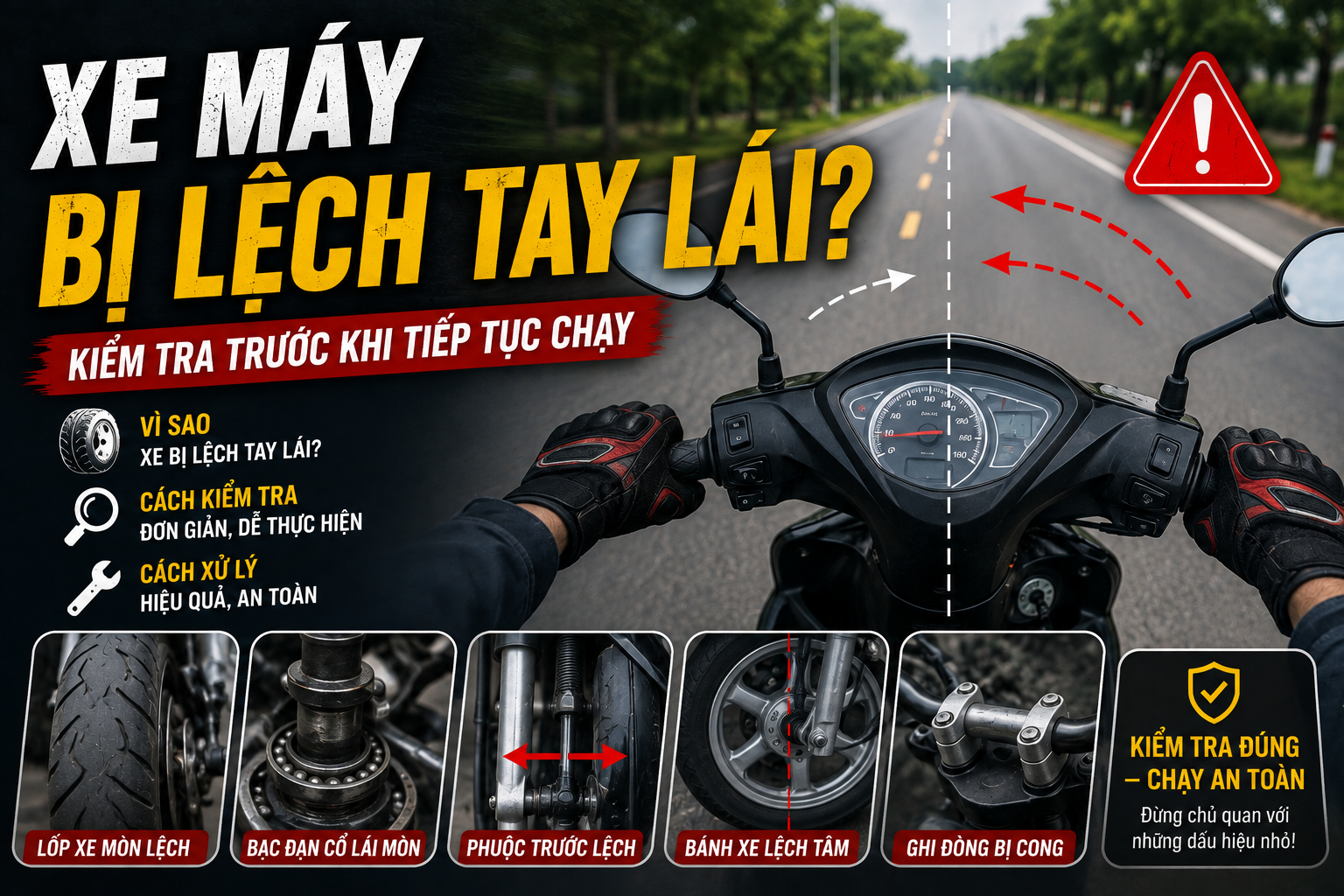 Xe may bi lech tay lai