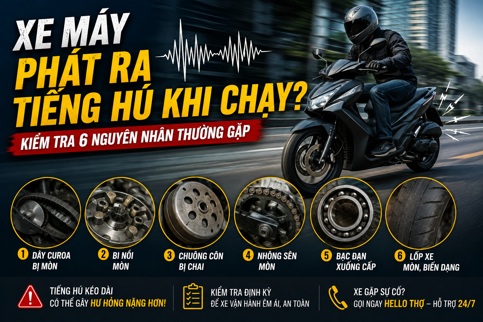 Xe may phat ra tieng hu khi chay